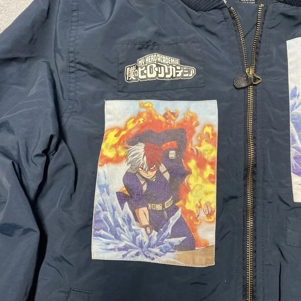 Primitive x My Hero Academia Jacket Mens Medium Hooded Zip Bomber Shoto Todoroki